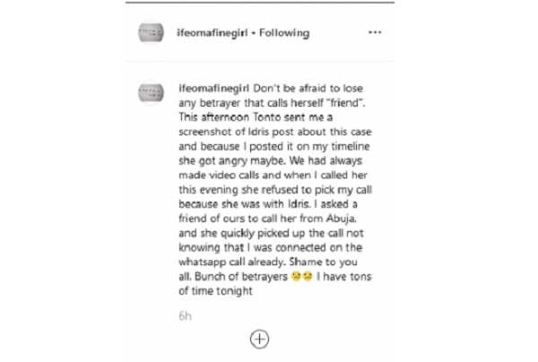 Lady who accused Bborisky of owing her N8m calls Tonto Dikeh a betrayer