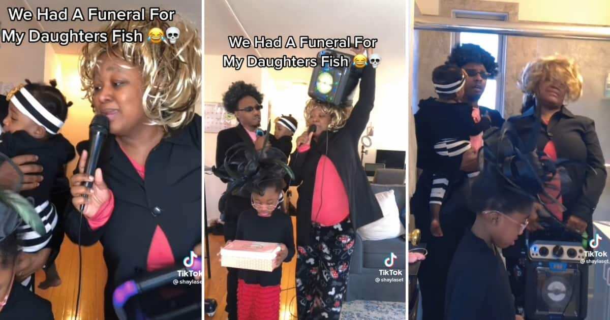 Video: Watch as dramatic parents hold funeral for pet fish to help grieving daughter in hilarious TikTok video