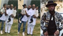 Family time! Davido spotted with his father and two daughters Imade and Hailey (video)