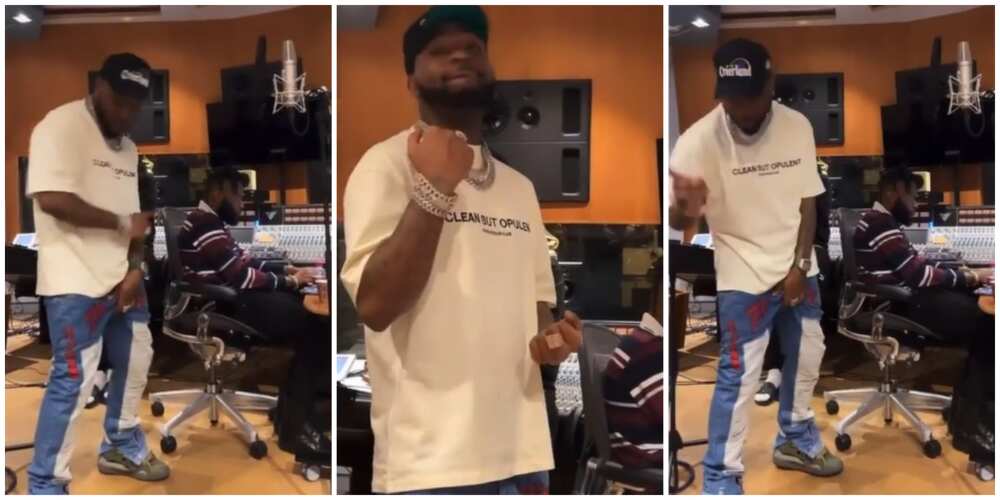 Photos of Nigerian singer Davido at a studio.