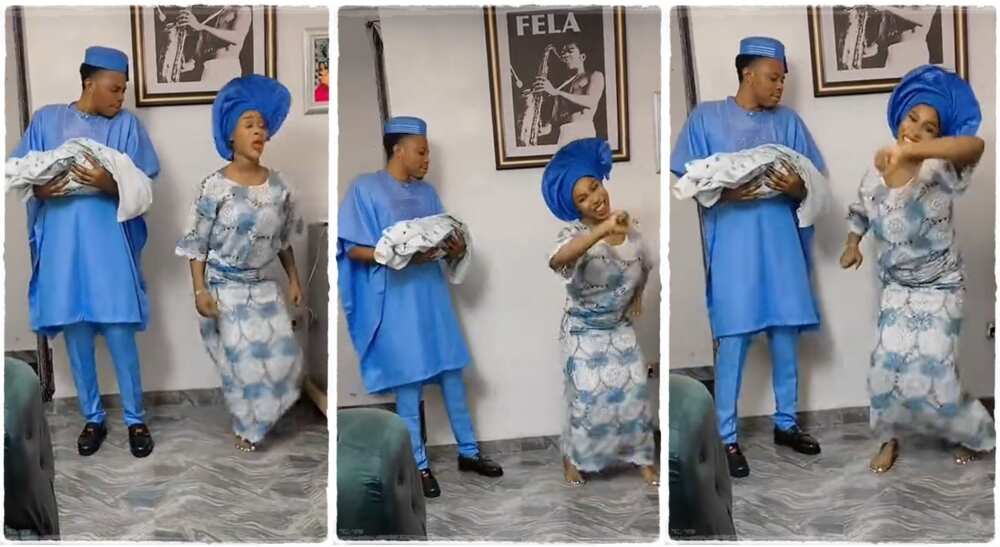 Photos of a nursing mother who danced for her husband.