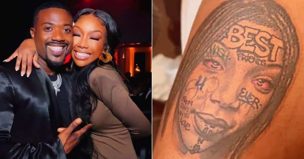 Ray J honors his sister Brandy with a massive tattoo of her face on his leg   Daily Mail Online