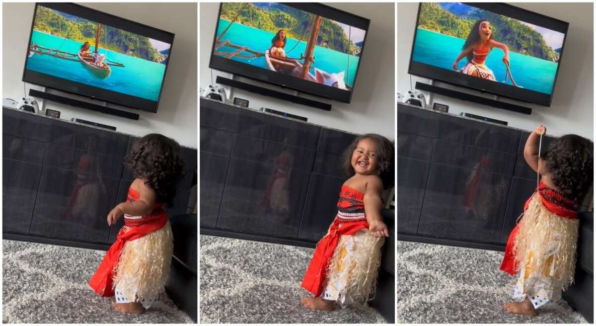 Video: Baby girl who looks like Moana rejoices after seeing the carton character