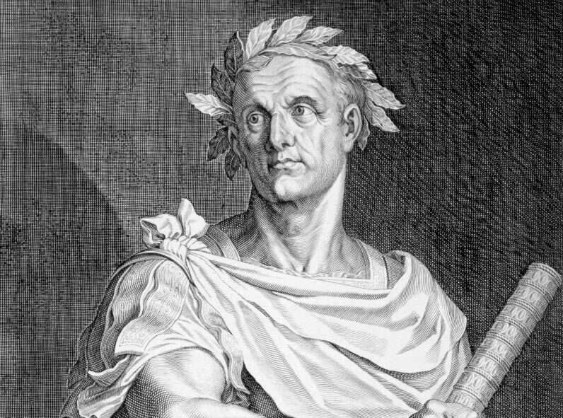 A black and white portrait of Julius Caesar (c100-44 BC)