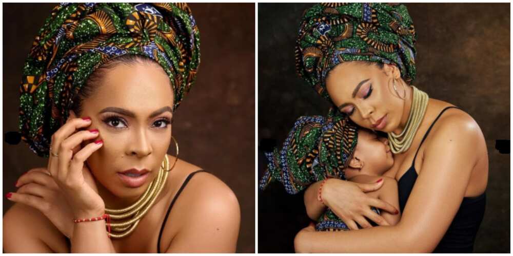 Photos of BBNaija star Tboss with daughter.