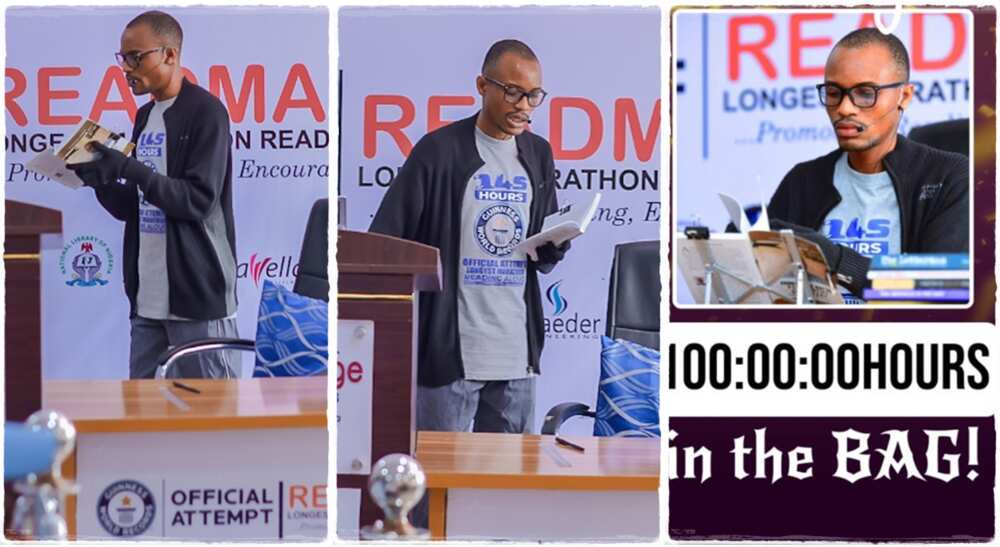Man reading for 145 hours crosses 100 hours. Man reading for 145 hours crosses 100 hours.