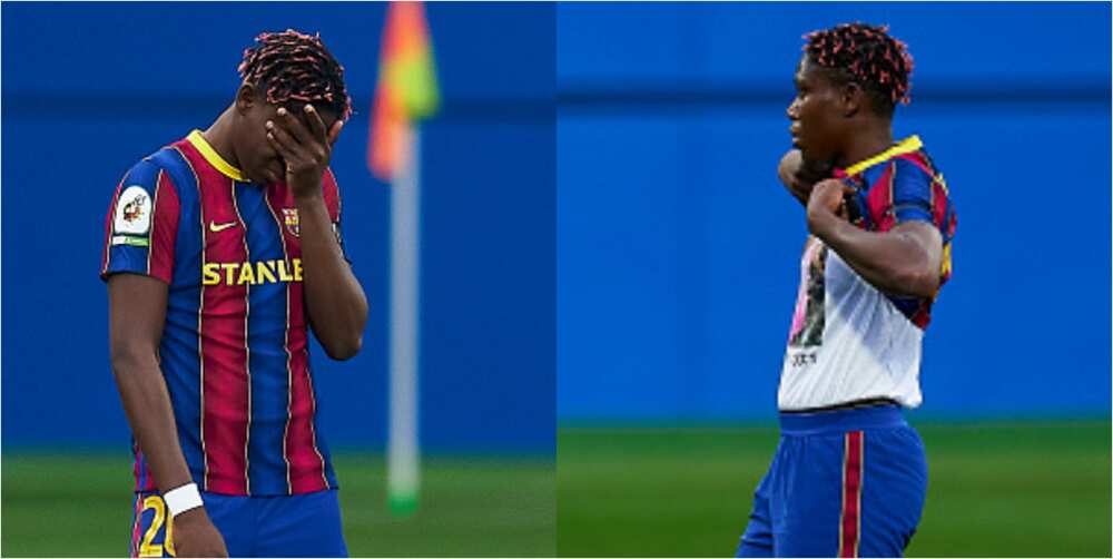 Nigerian star in tears during one minute silence in honour of her late step-mum, goes on 2 score brace for Barca in the match