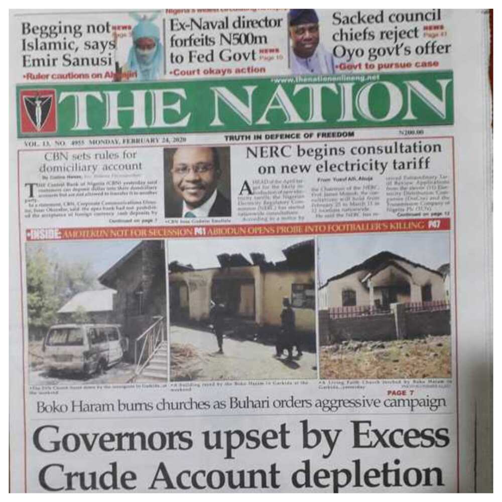 Newspapers review February 24: Governors worried over depletion of Excess Crude Acount