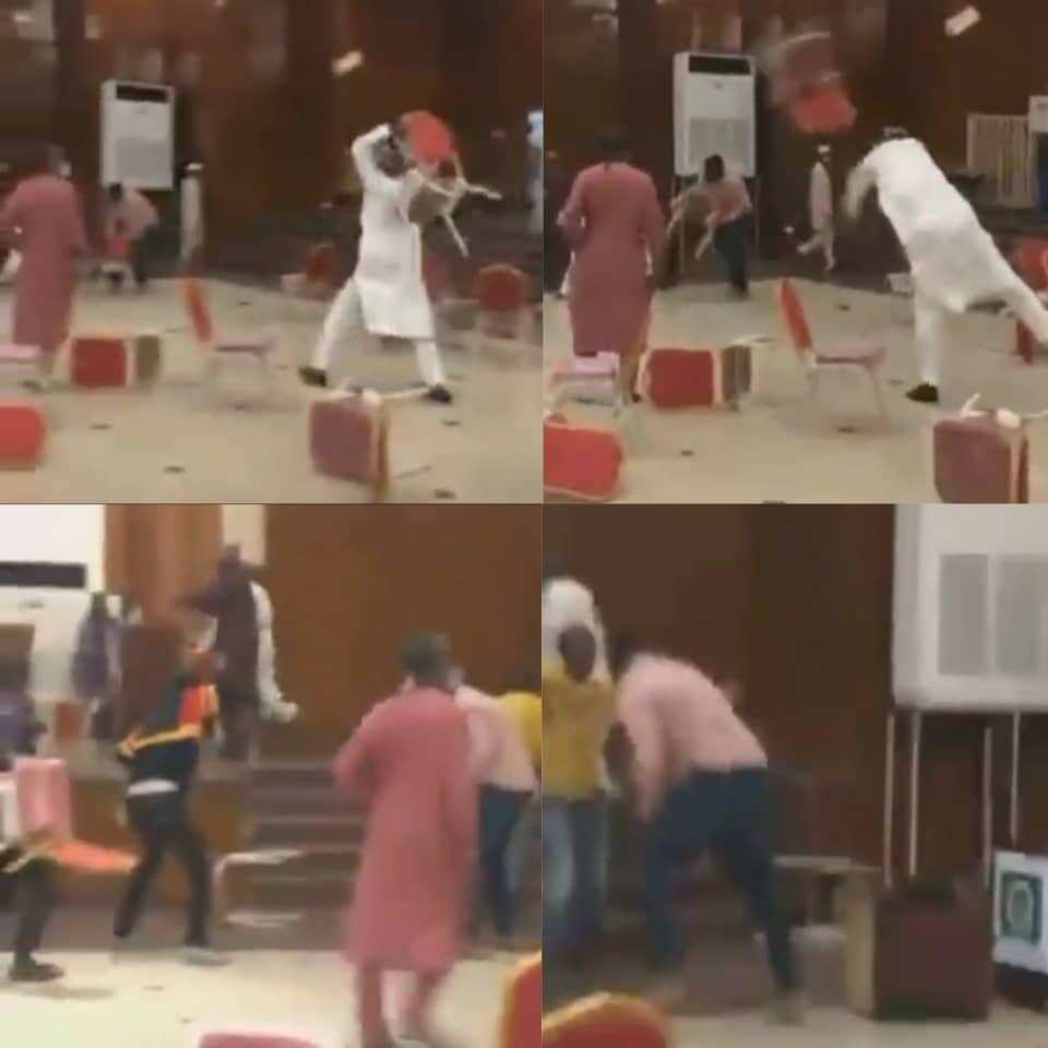 "They finally left brooms": Nigerians react to video of Kwara APC members throwing chairs