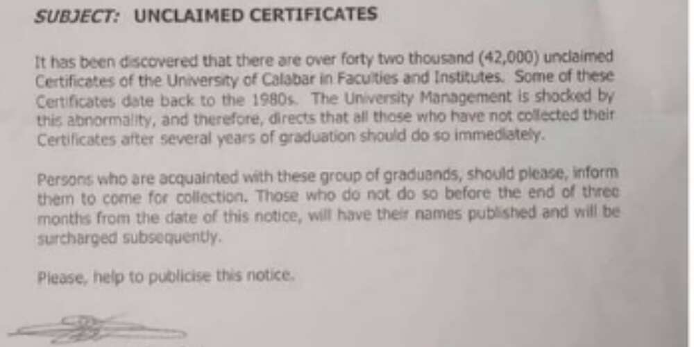 UNICAL said over 42,000 graduands are yet to collect their certificates