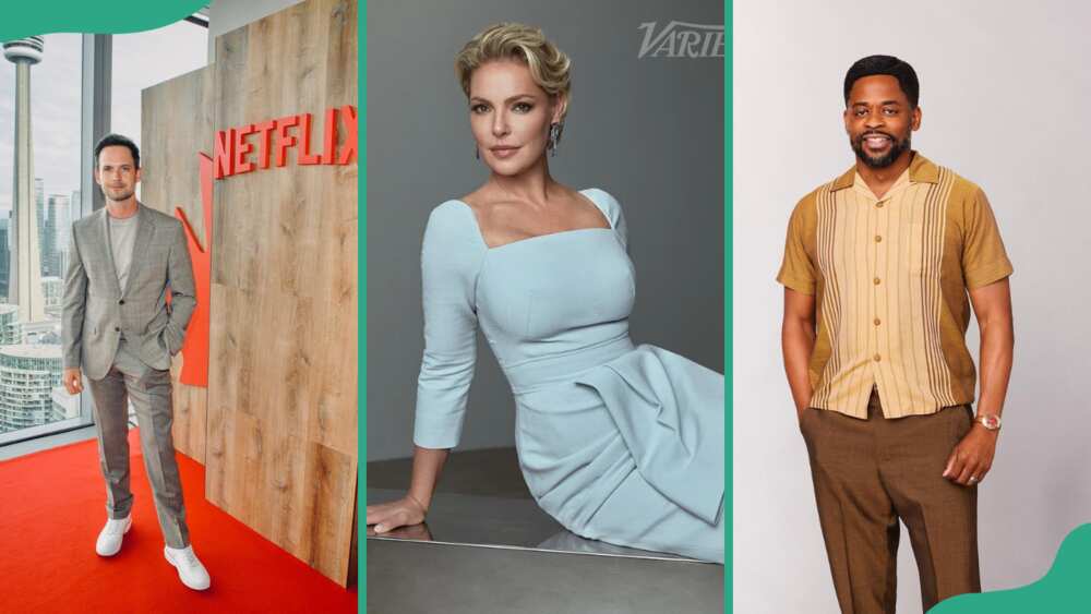 Suits cast members Patrick J. Adams, Katherine Heigl, and Dull Hill Suits cast members Patrick J. Adams, Katherine Heigl, and Dull Hill