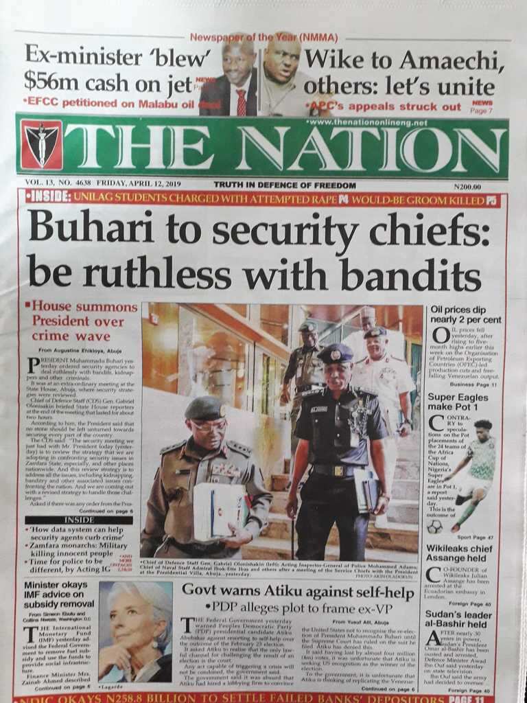Newspaper Review: Reps summon Buhari over insecurity in Zamfara
