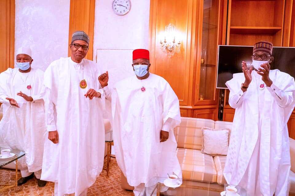 Governor Umahi meets with President Buhari shortly after his defection to APC