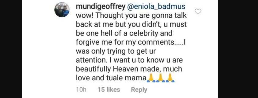 Troll forced to apologize for body-shaming Actress Eniola Badmus after she replies kindly