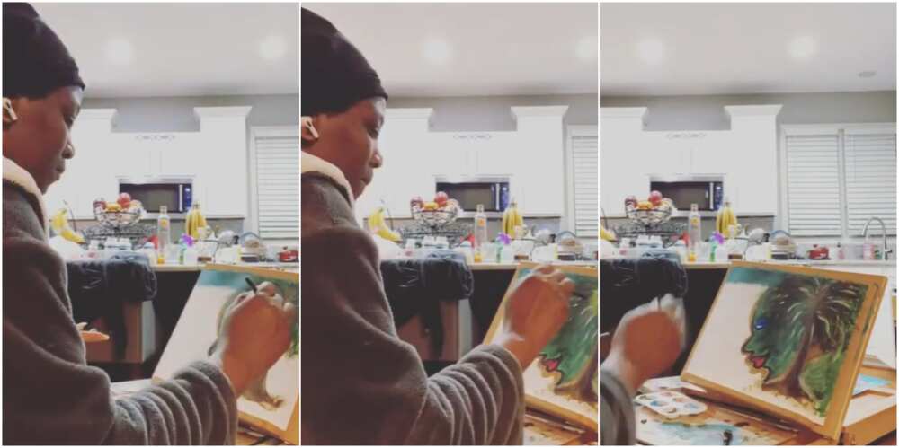 Nollywood actress Genevieve Nnaji shows off artwork as she paints a beautiful woman (video)