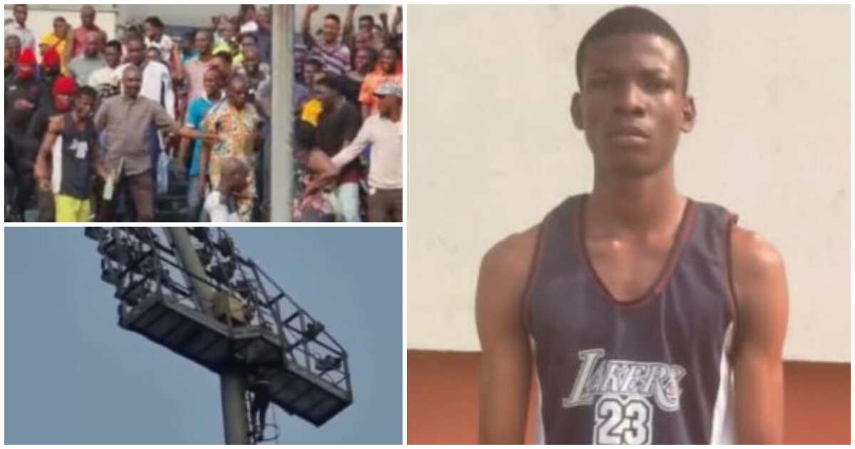 I'm not a thief: Student, 24, who climbed 60ft stadium floodlight in Calabar says God moved him to do it