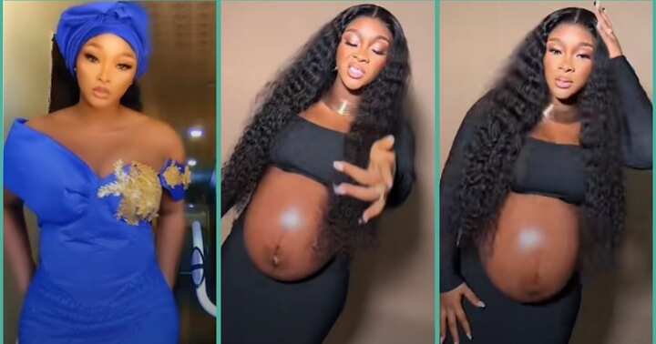 Watch video as lady who started year as girlfriend flaunts her baby bump, welcomes son