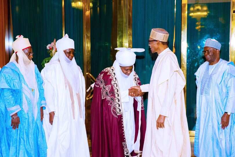 Newly-installed Emir of Dutse, Alhaji Muhammad Hamim Nuhu Sunusi, President Muhammadu Buhari