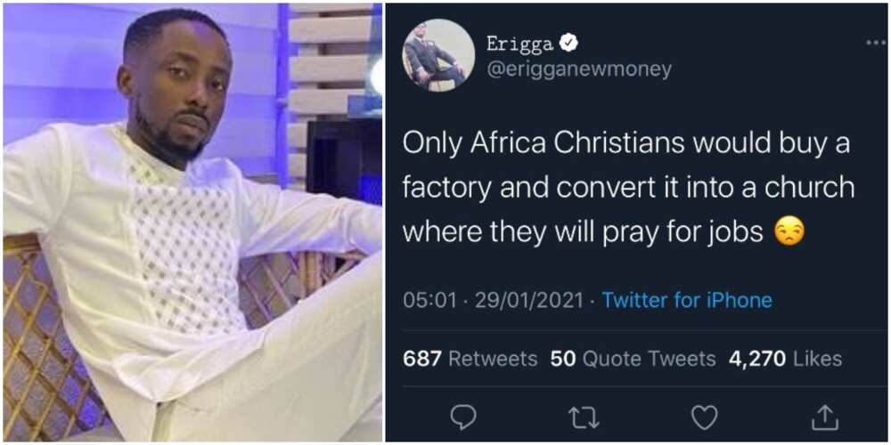 Rapper Erigga lambastes African Christians who demolish factories to build churches Rapper Erigga lambastes African Christians who demolish factories to build churches