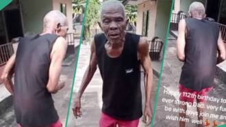 "He is still strong at 112 years": Lady shares video of her father dancing energetically in compound