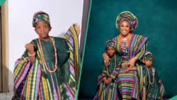 "Mama awon boys": Mum and her 2 sons show class in aso-oke attire, look gorgeous, netizens react