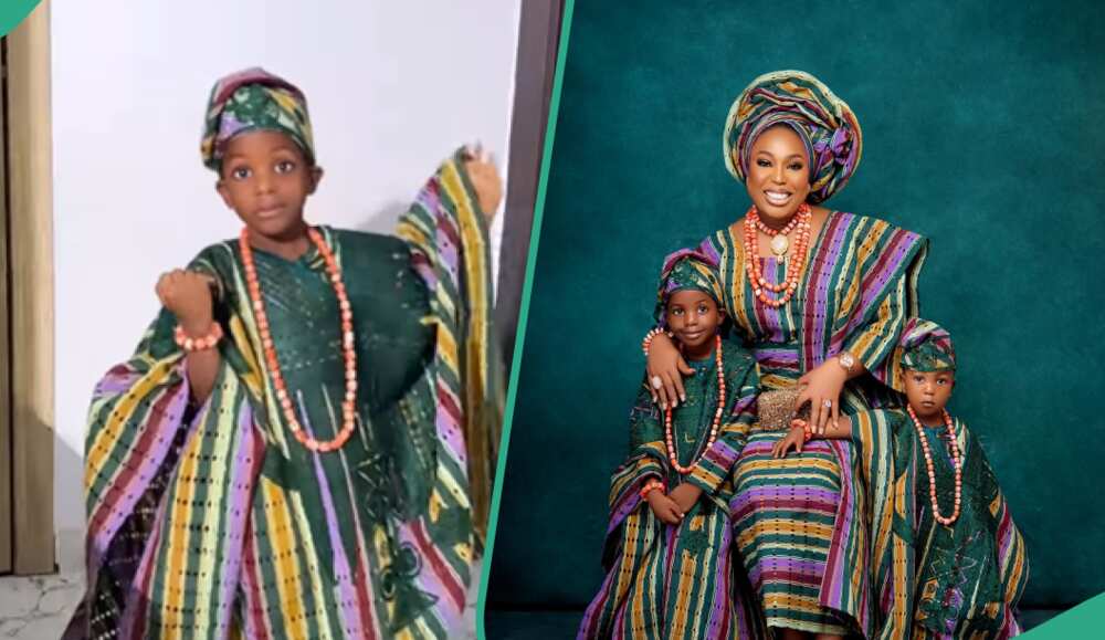 Woman and her sons rock aso-oke for birthday photoshoot