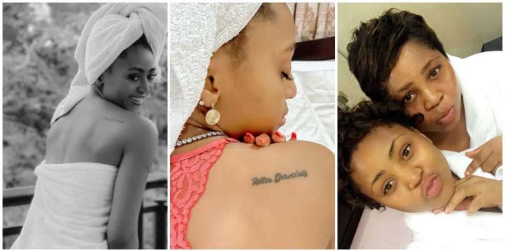 Nollywood actress Regina Daniels tattoos mum's name on her back, shares lovely photos