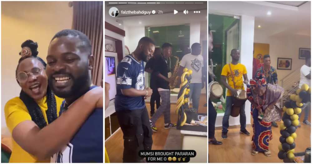 Beryl TV ffaea40dead12939 Falz’s Mother Surprises Him With ‘Paranran’, Drummers, on 32nd Birthday, Prays for Wife and No Baby Mama 