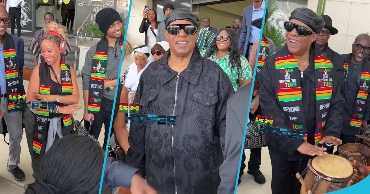 See hoe legendary Stevie Wonder arrived in Ghana as they give him reception (videos)