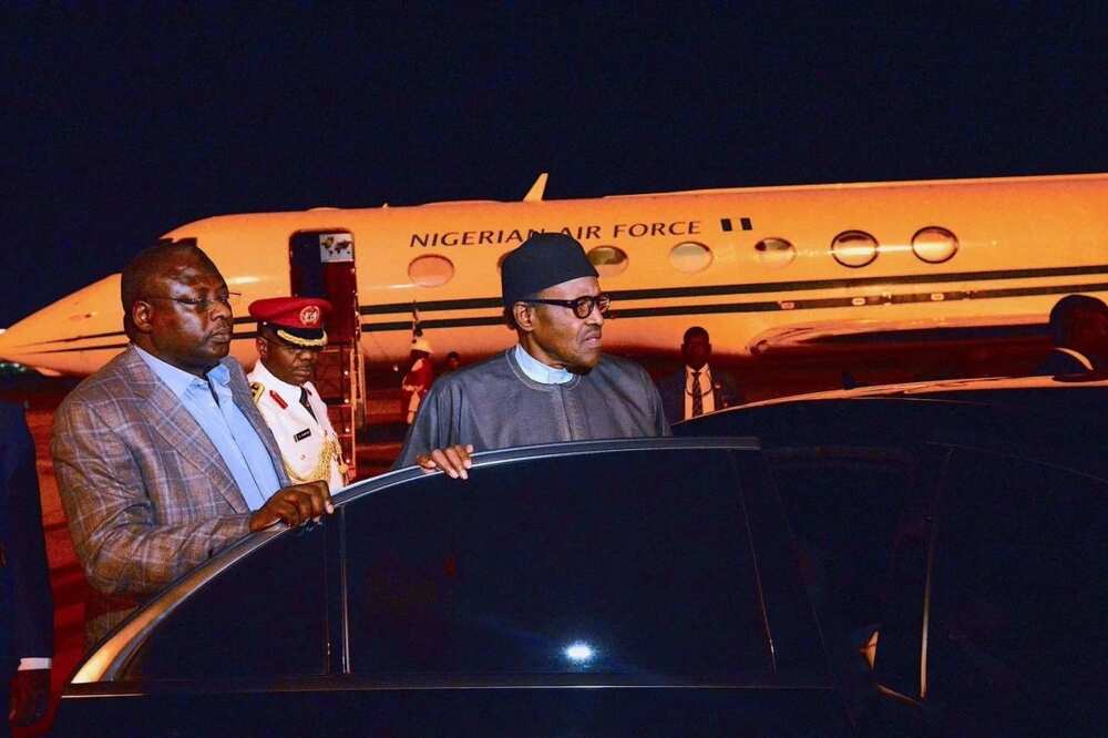 Breaking: Buhari lands in Abuja after visit to Trump, technical stop-over in London