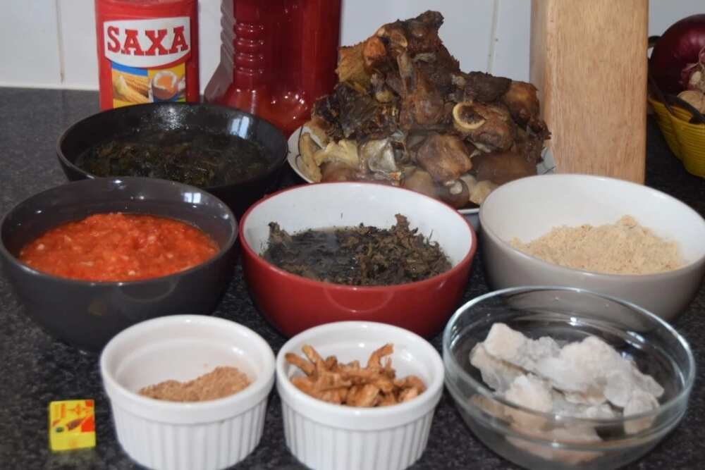 Eba and egusi soup ingredients