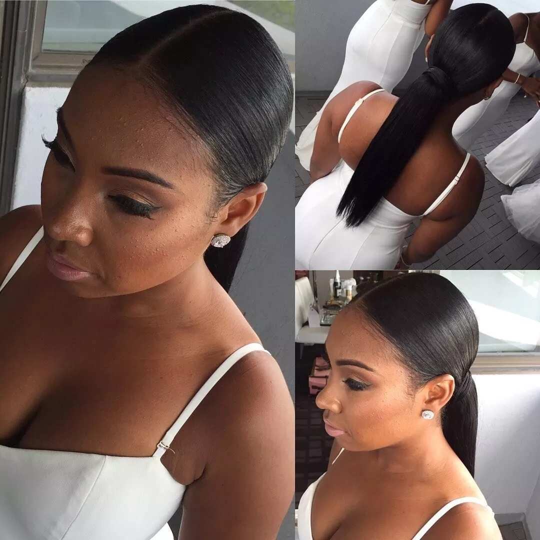 Wedding hairstyle with smooth ponytail
