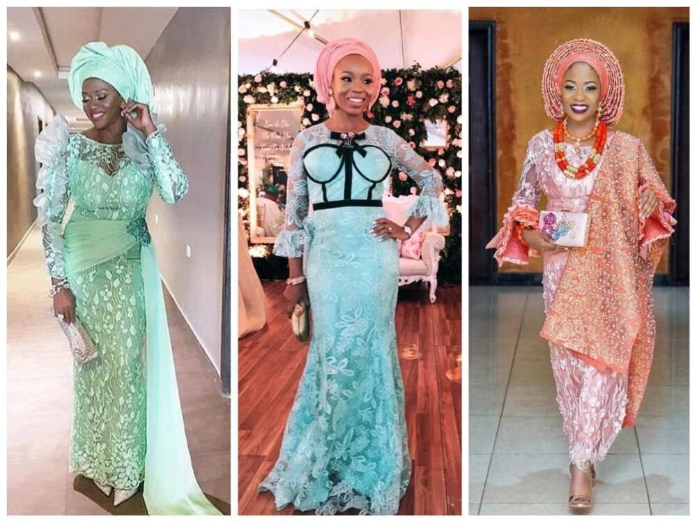 Mint green and peach aso ebi styles 