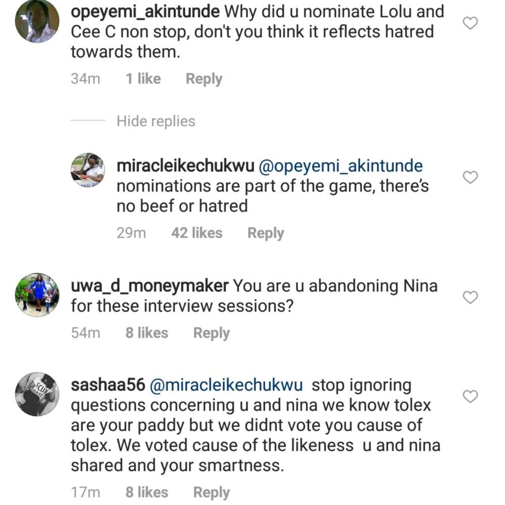 Nina confused Nigerians again as she declares love for Miracle