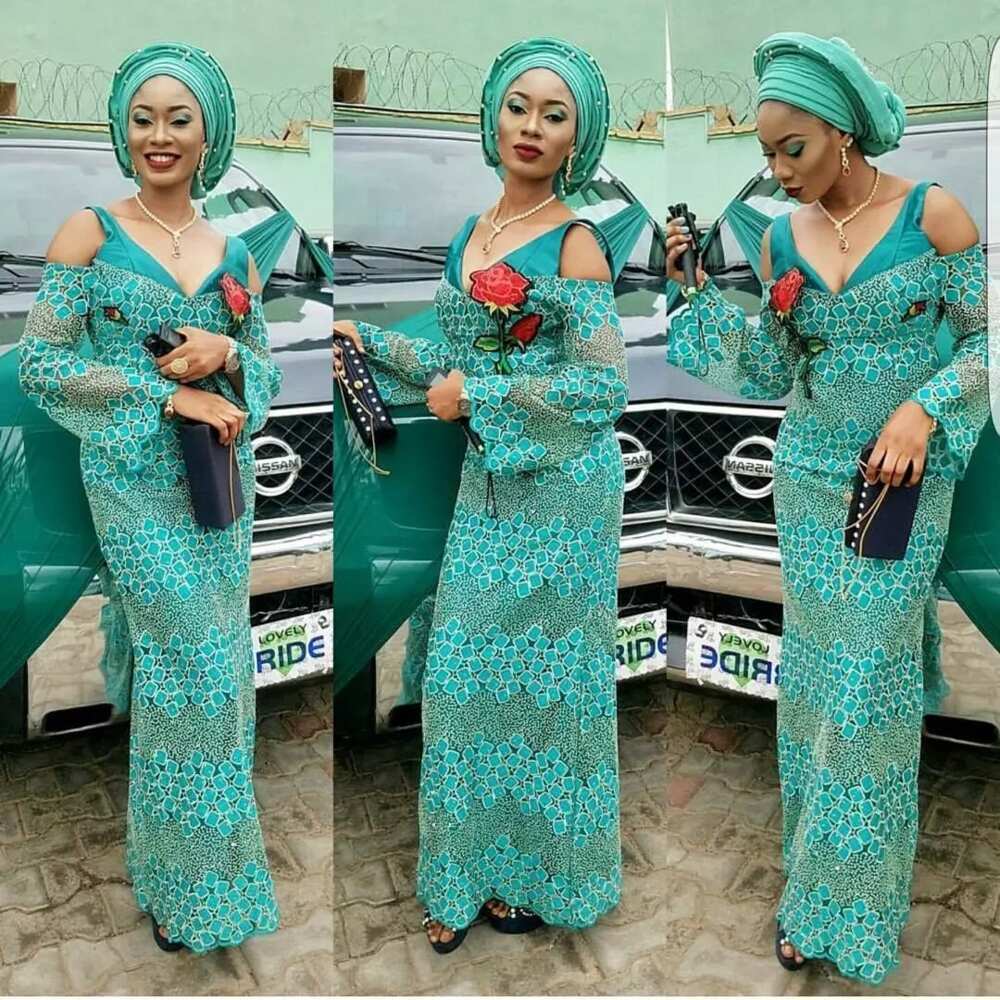 Mint green and peach aso ebi styles 