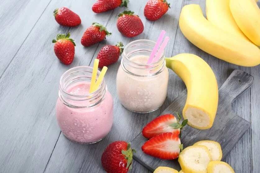 Smoothie with banana and strawberry Smoothie with banana and strawberry