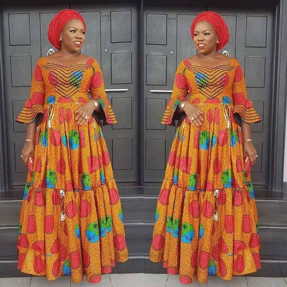 Ankara maxi gown with long sleeves