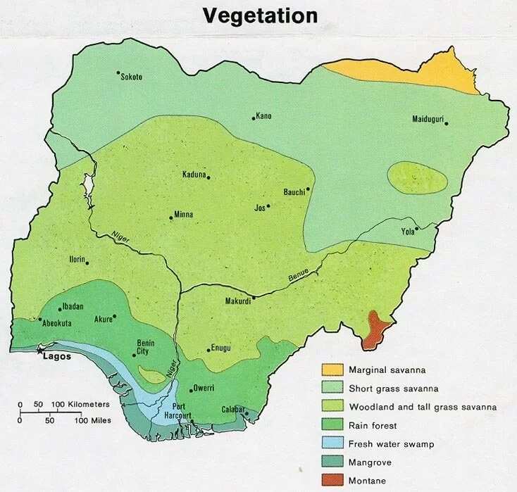 Three major types of vegetation in Nigeria (map) Three major types of vegetation in Nigeria (map)