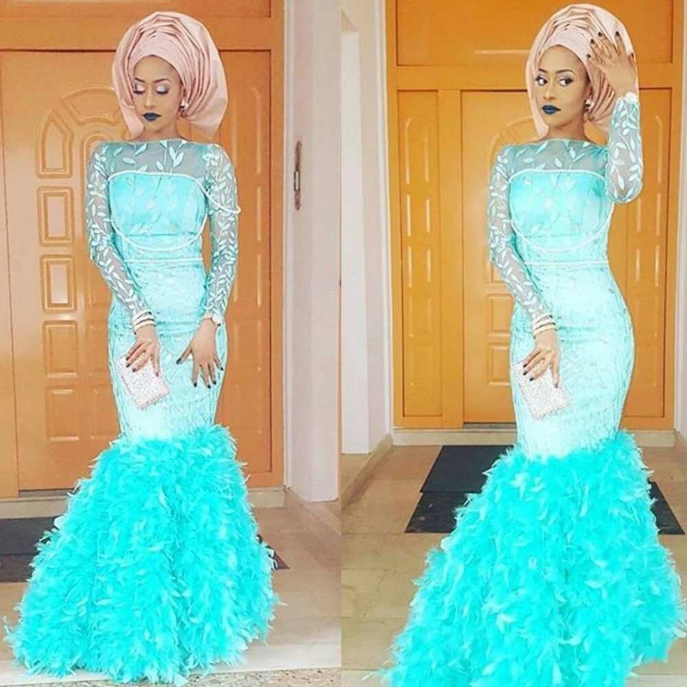 Mint green and peach aso ebi styles 