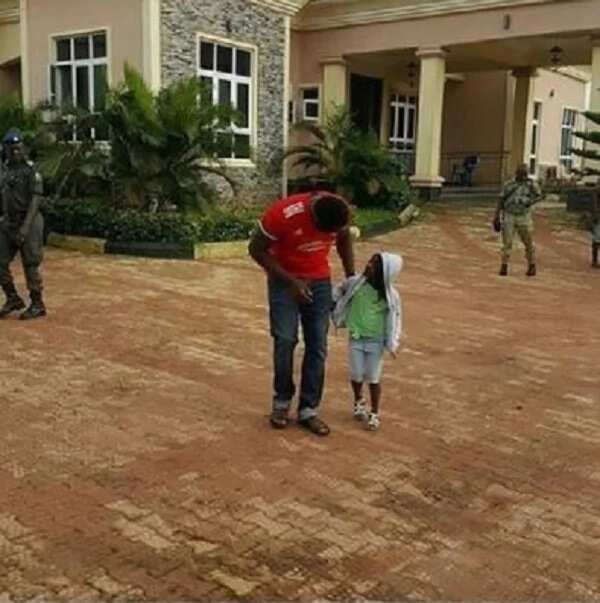 Mercy Johnson's husband and daughter take early morning walk (Photos)