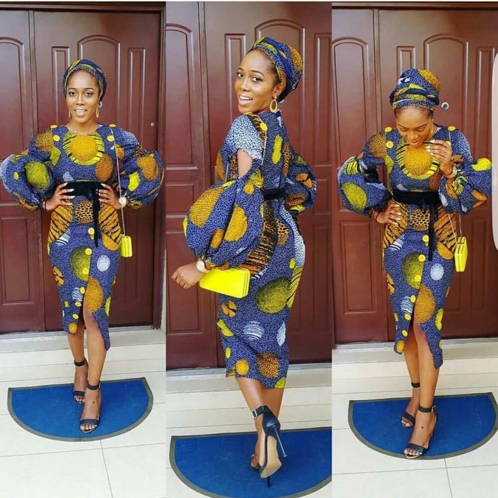 Ankara gown with a belt in a bow form