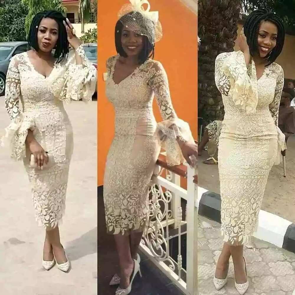 Nigerian evening French lace midi gown