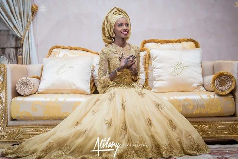 Best gold wedding dresses for bride in Nigeria