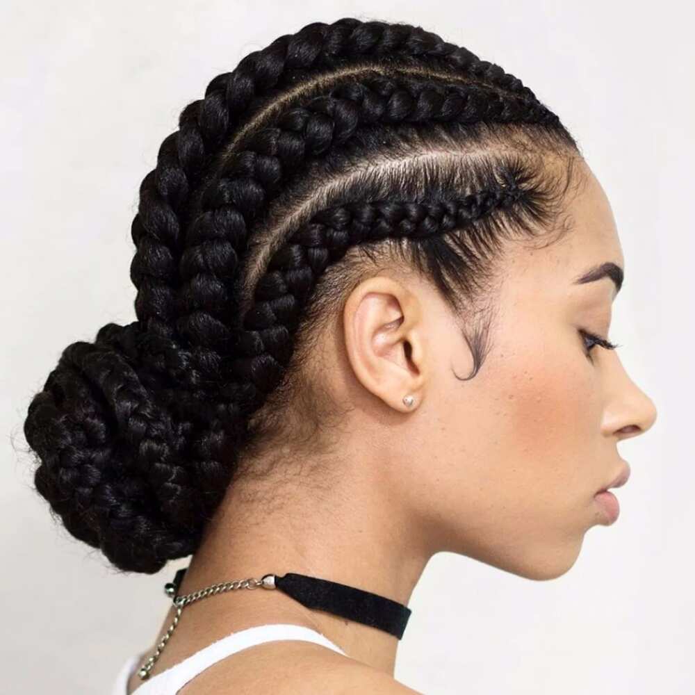 Ghana braids in a bun