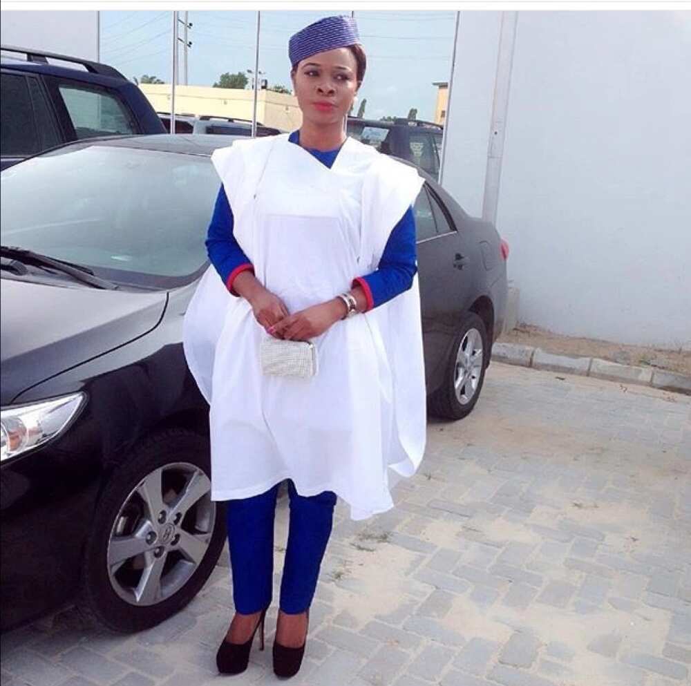 White and blue Agbada style for ladies