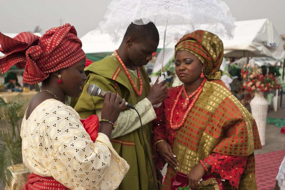 Praying for the couple at Yoruba engagement ceremony