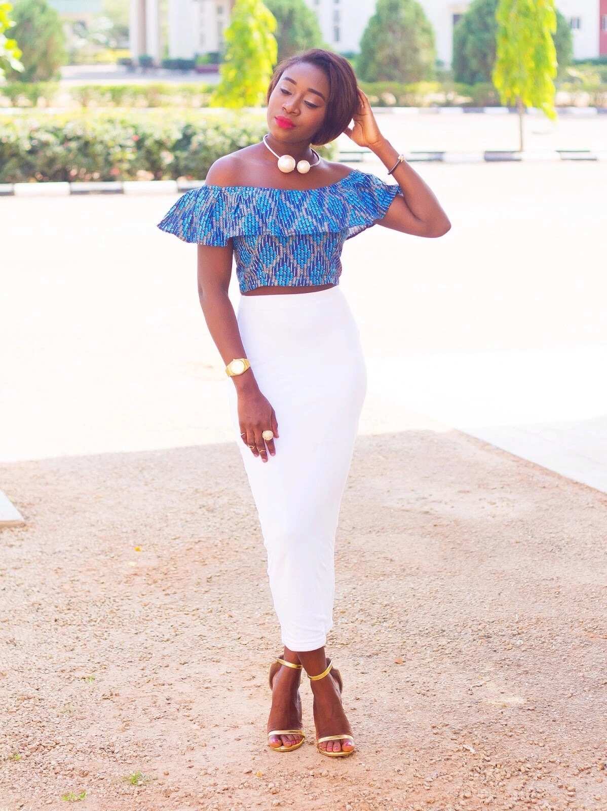 ankara tops on black skirt