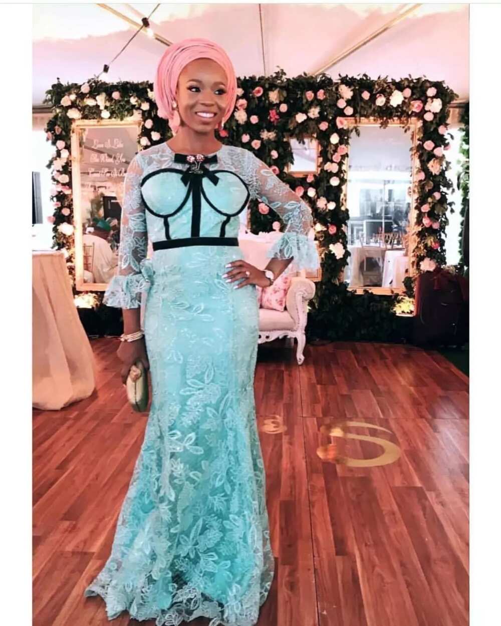 Mint green and peach aso ebi styles 