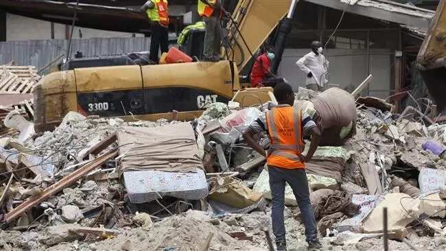 A collapsed building