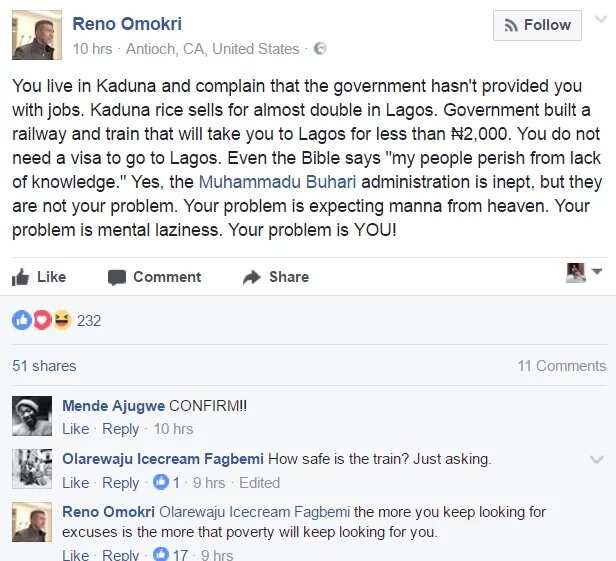 Reno Omokri blasts Nigerians, says their problem is laziness